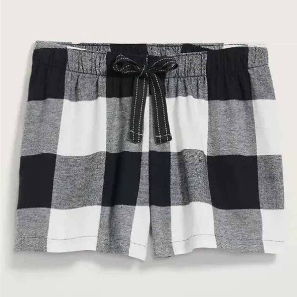 NWT Old Navy Flannel Boxer Pajama Shorts Sleep Lounge Black Buffalo Plaid Women